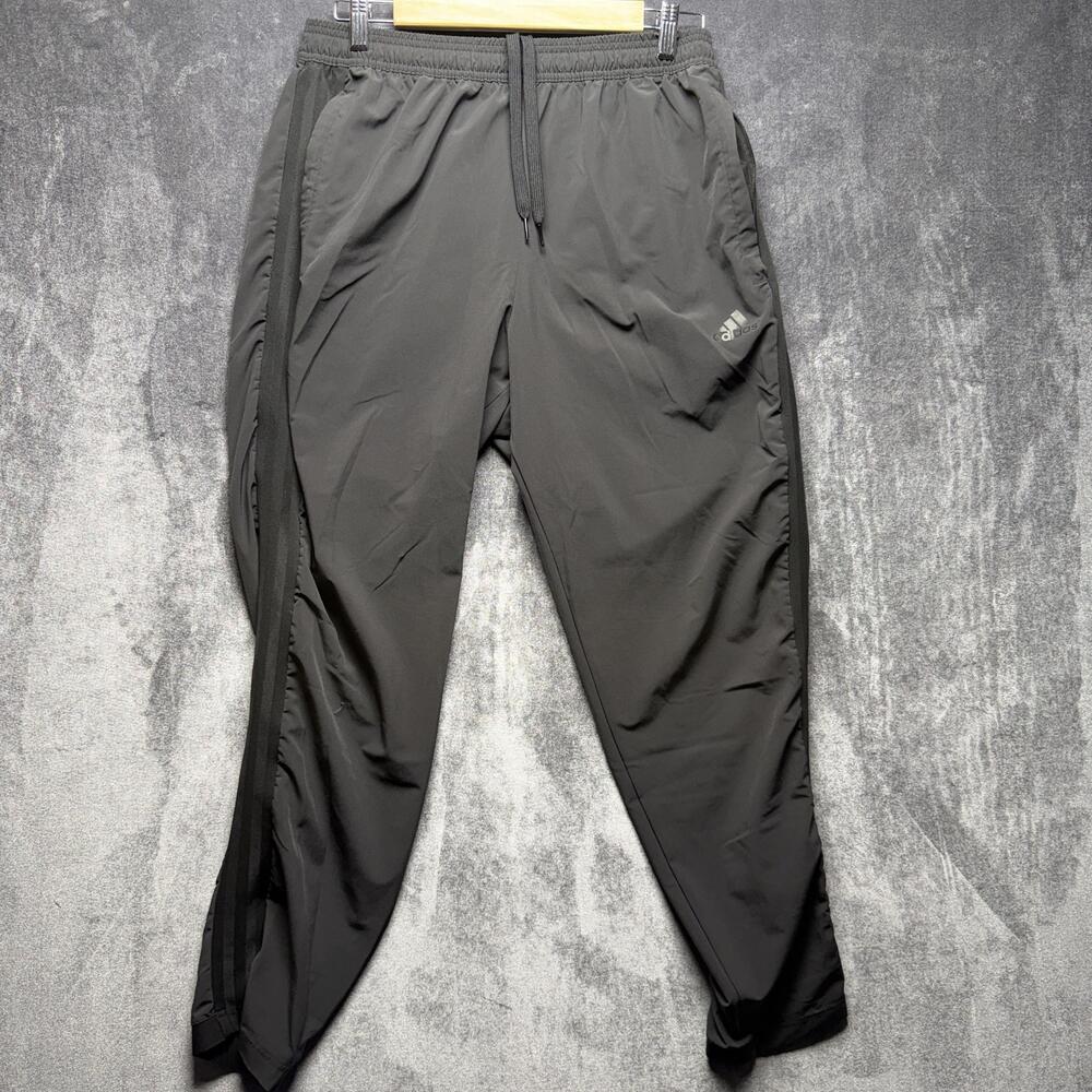 Adidas Track Pants Mens Large Gray AEROREADY Zip Pocket Elastic Waist Joggers